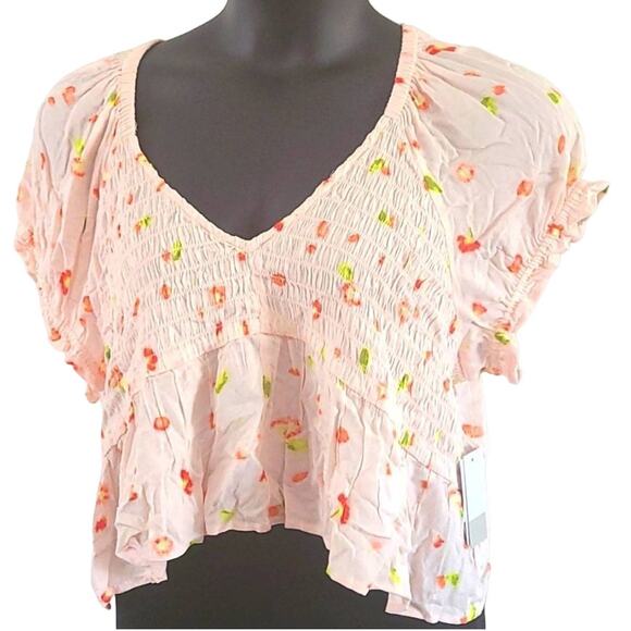 NWT BP Women’s Pink Floral Babydoll Shirred Crop Top Blouse Size 1X - Picture 4 of 9